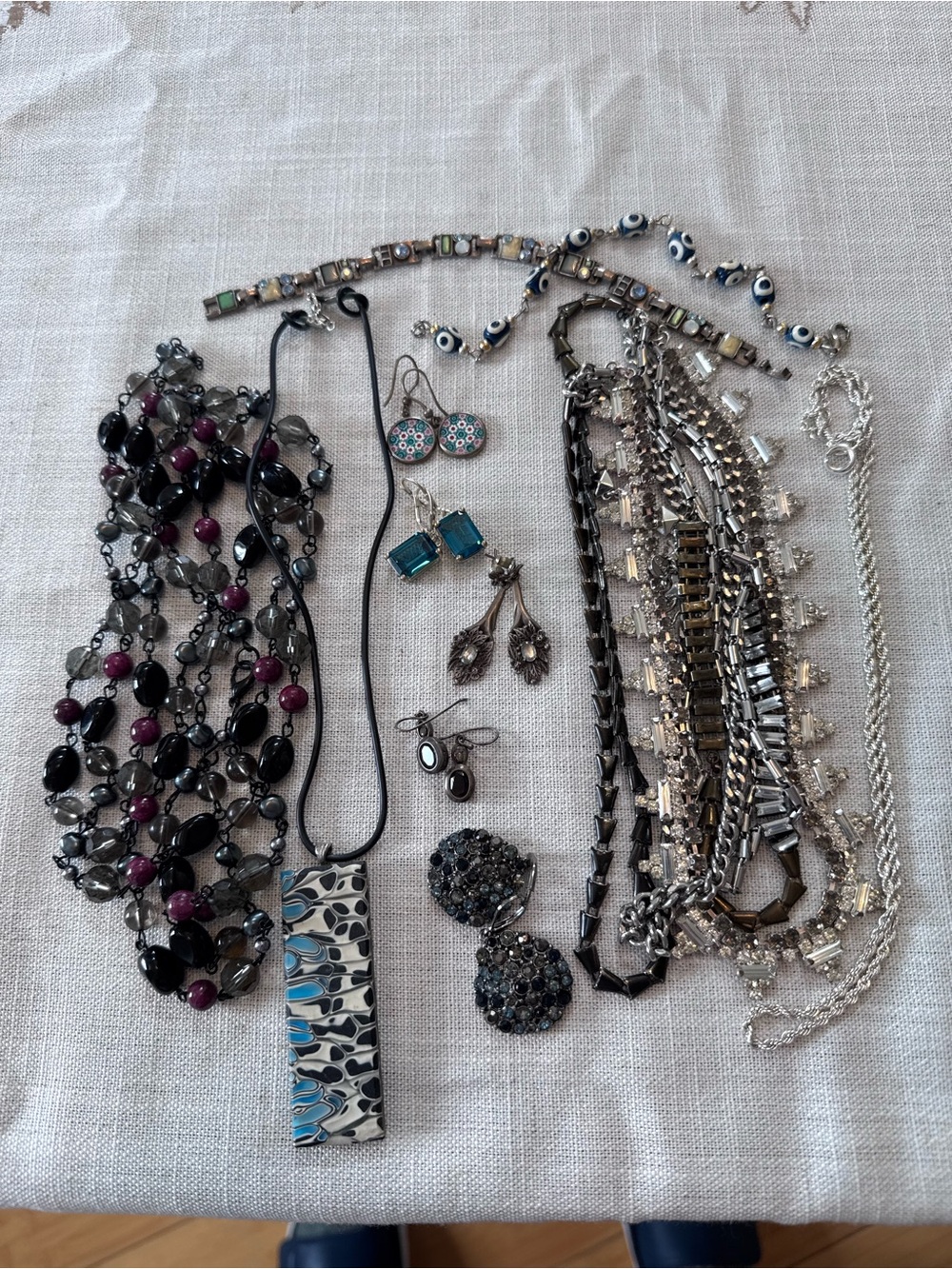 Multicolor Glass Bead and Silver-Tone Statement Necklace Set